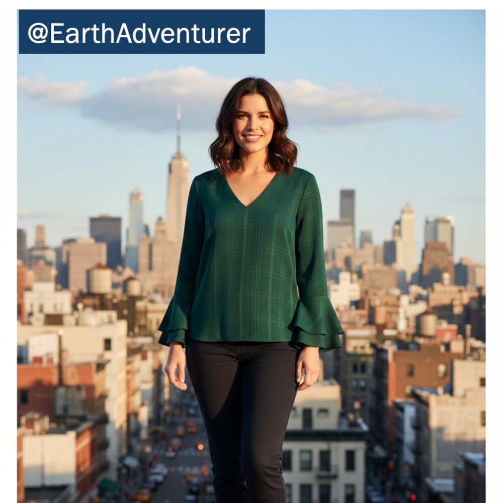 NWT 41 Hawthorn Ainsley Bell Sleeve Plaid Blouse